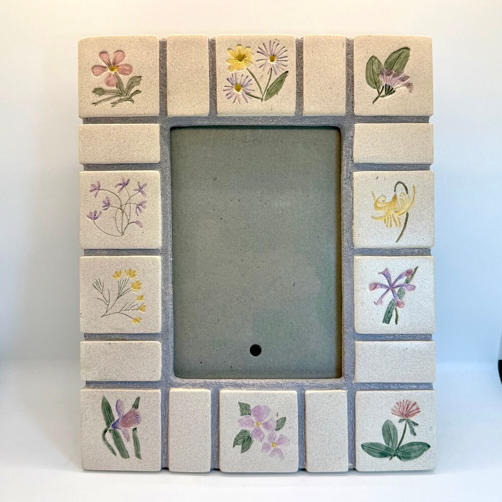 Hand Painted Floral Tile 8.5x11 Frame 4x6 Photo Frame Garden Tile 1996 Malden